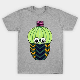 Cute Cactus Design #278: Cute Barrel Cactus In Patterned Pot T-Shirt